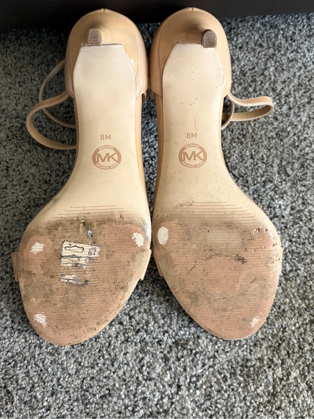 Michael Kors Nude Patent Leather Ankle Strap Heels Size 8M -VIEW CALL OUTS